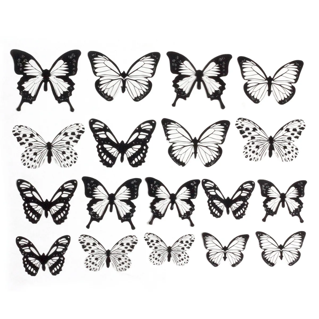 18pcs Black & White Butterfly Wall Stickers Decor