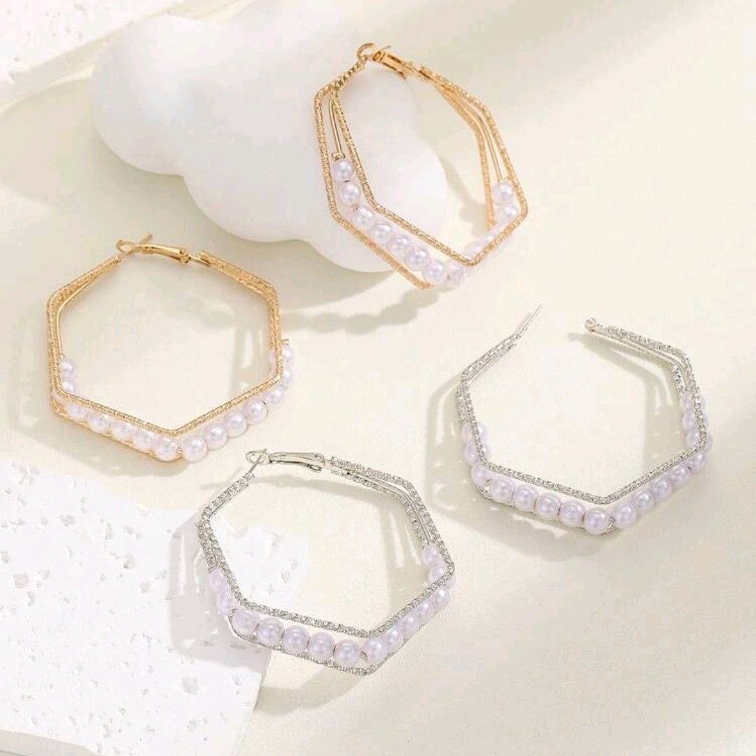 Hexagon Pearl Earrings