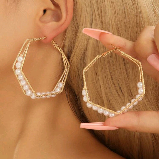 Hexagon Pearl Earrings