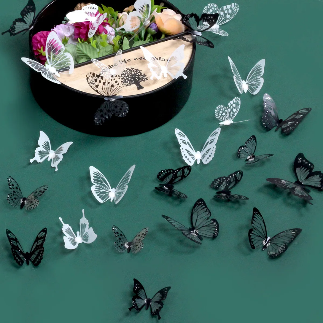 18pcs Black & White Butterfly Wall Stickers Decor
