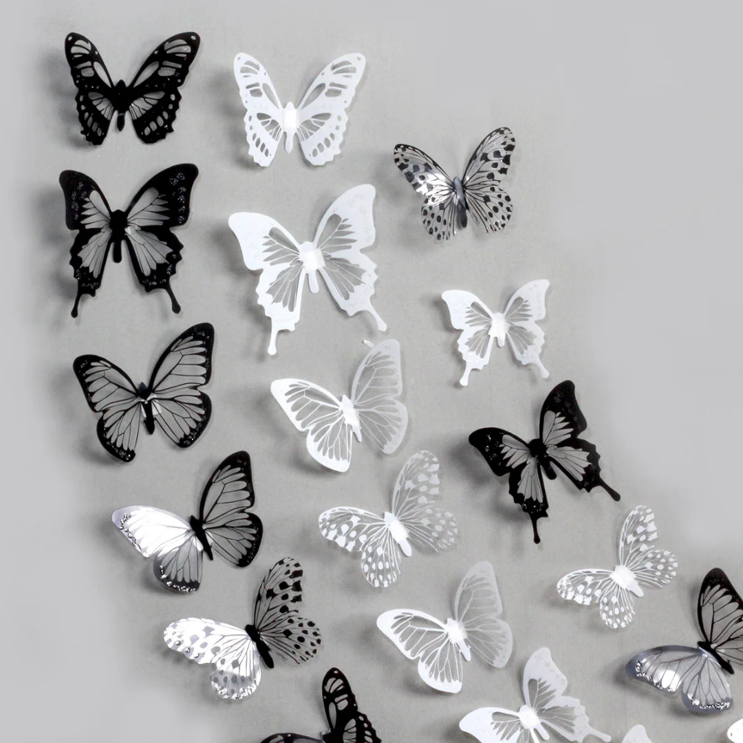 18pcs Black & White Butterfly Wall Stickers Decor