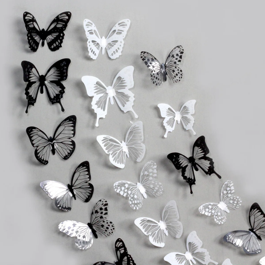 18pcs Black & White Butterfly Wall Stickers Decor