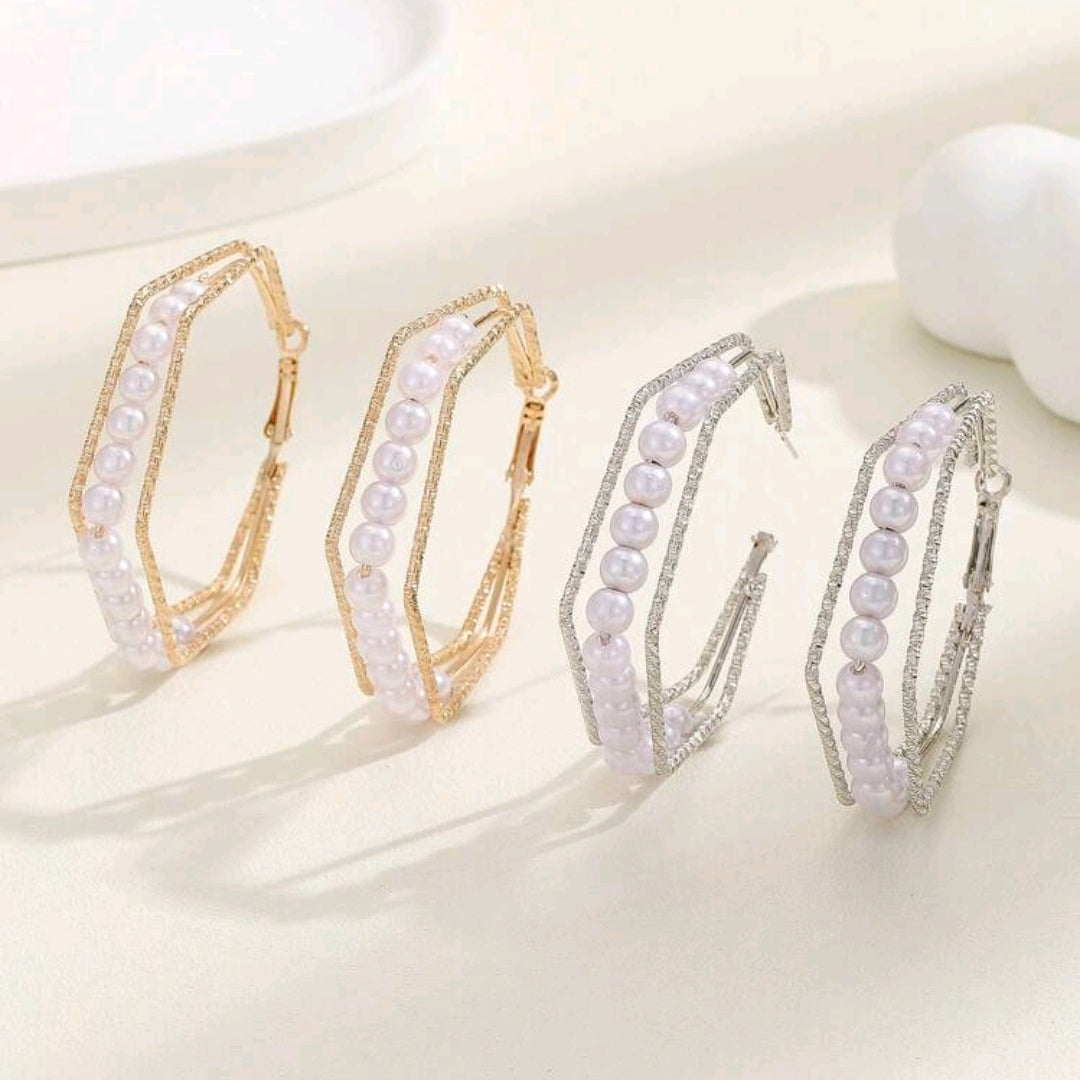 Hexagon Pearl Earrings